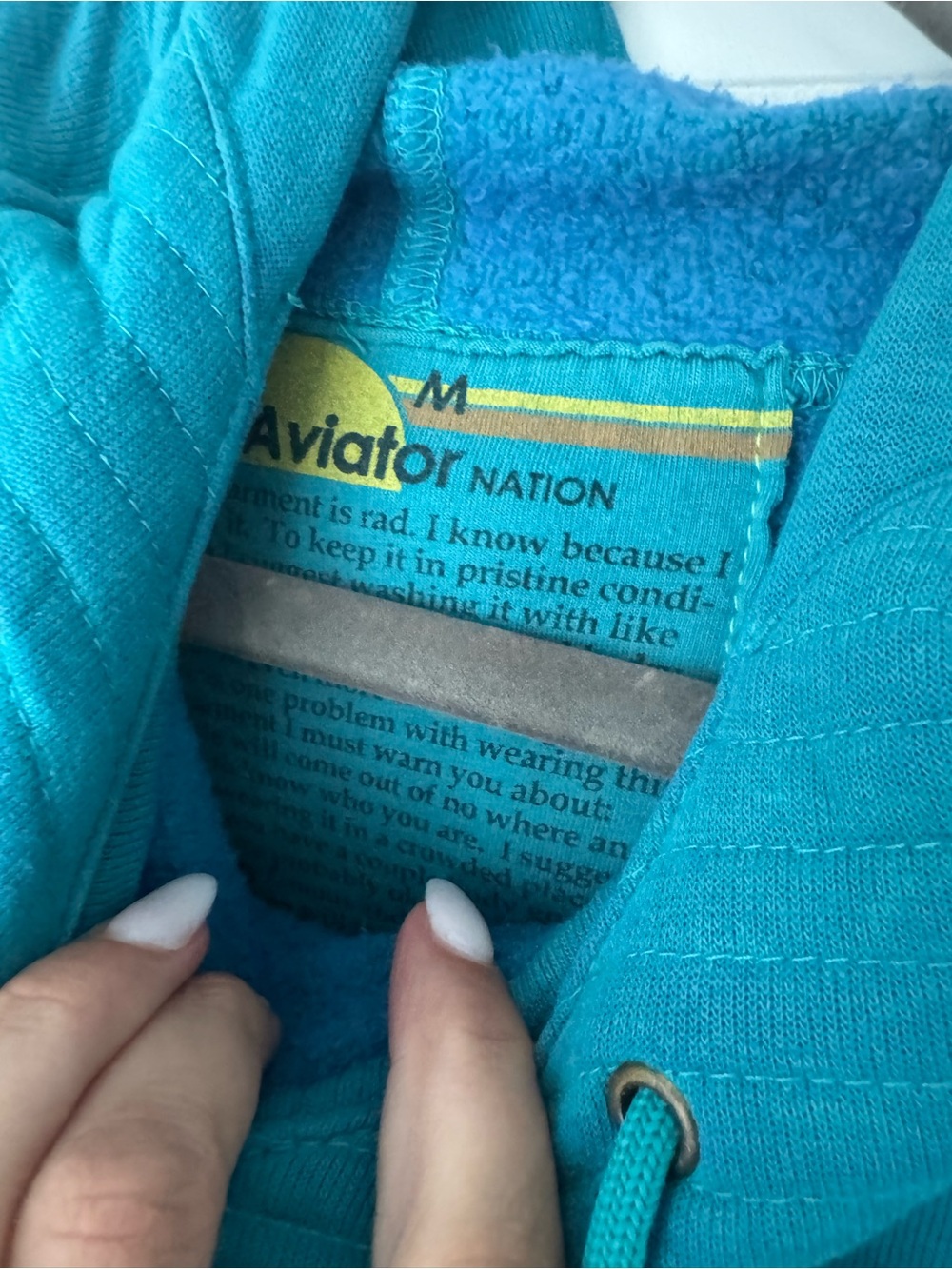 Aviator Nation Teal Funnel Neck Pullover with Zip Pockets - Picture 3 of 4